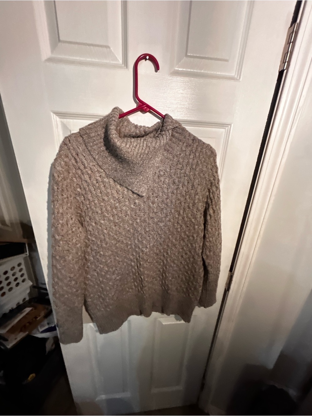 Chunky Cable Funnel Neck Sweater in Taupe